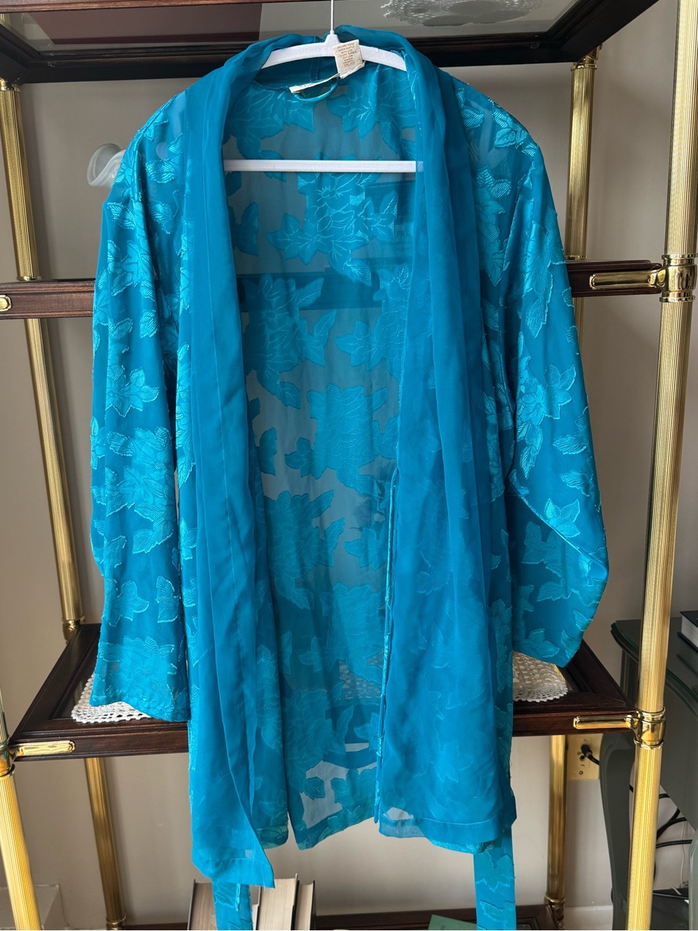 Vintage Victoria’s Secret Gold Label Teal Sheer Floral Jacquard Robe L
